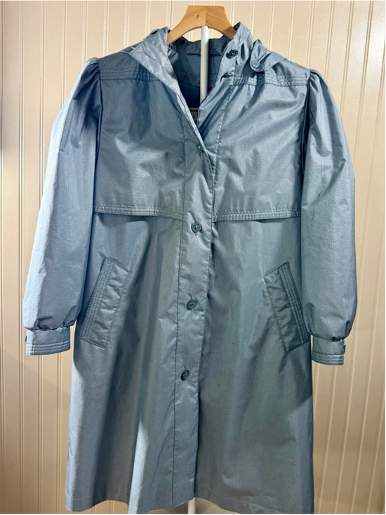 Fleet Street Jackets & Blazers - Vintage Fleet Street Slate Blue Raincoat Trench Coat Hooded Removable Liner Size